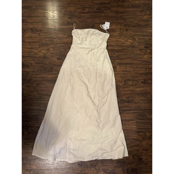 Japna Beige Linen Blend Tie Bow Back Sun Dress Minimalist Womens Large - Picture 1 of 8